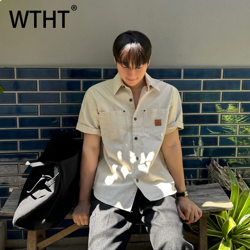 

WTHT Fashion Men's Solid Color Pockets Loose Cargo Shirts Trendy 2025 Summer Short Sleeves Single-breasted Tops Male 2A1170