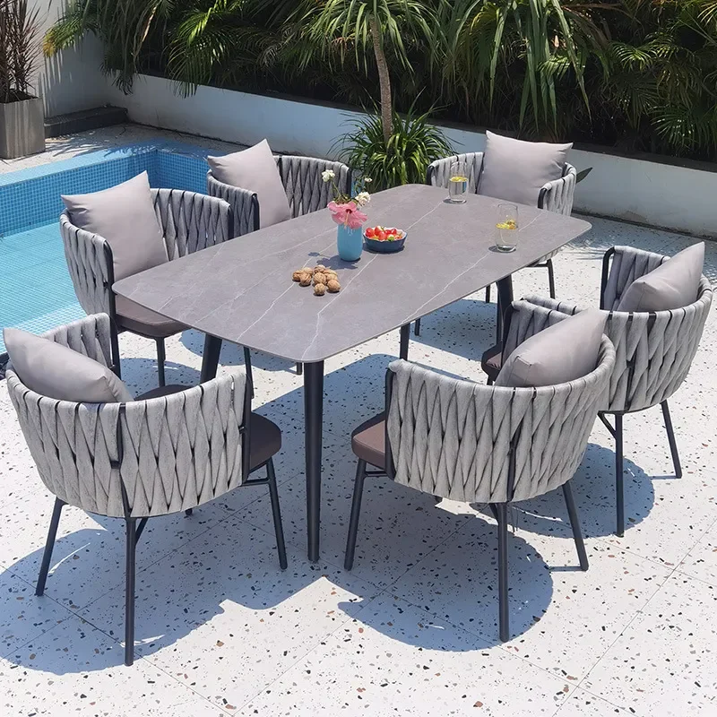 for Outdoor Nordic Slate Table and Chair Set for Hotel B&B Villa Courtyard Garden Terrace Leisure Dessert Shop Patio