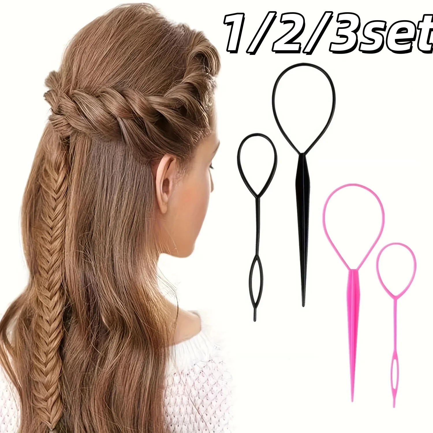 

1/2/3Set Plastic Hair Loop Styling Tool Magic Topsy Tail Hair Braid Ponytail Styling Clip for Women Girls Kids Hairstyle Maker