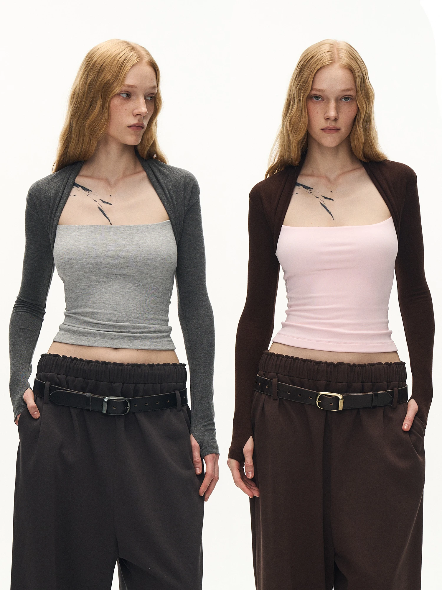 

Alkaidy Color Blo Slim Fit Long Sve T-irt Elastic Splice Casual Sle Women's Cotton Knitted Top Fake Two-Piece