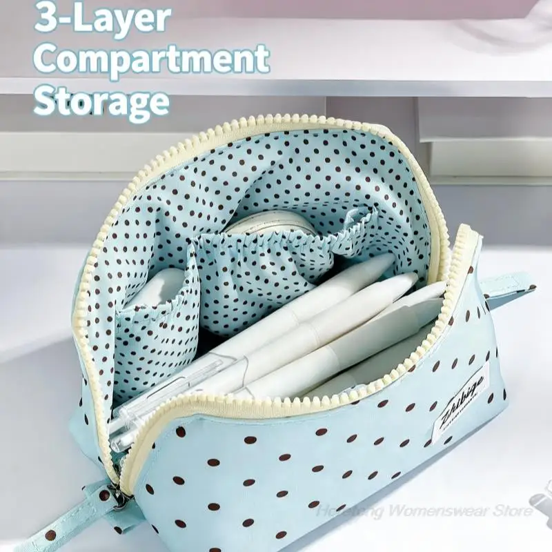 Large Capacity Polka Dot Pencil Case Waterproof Stain Resistant Pen Pouch Stationery Organizer for Middle High School Students