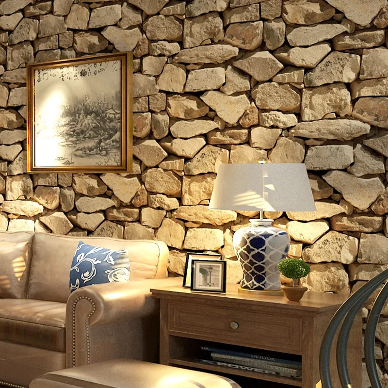 Vintage 3D Brick Rock Striped Wallpaper Roll Mural for Restaurant Living Room Background Fake Stone Wall Decor 3d Wallpaper