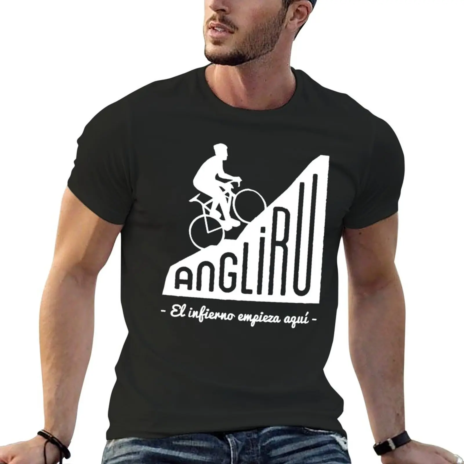 Angliru climb _quot_El infierno empieza aquí_quot_ cycling Vuelta Espa?a T-Shirt cute clothes mens cotton t shirts