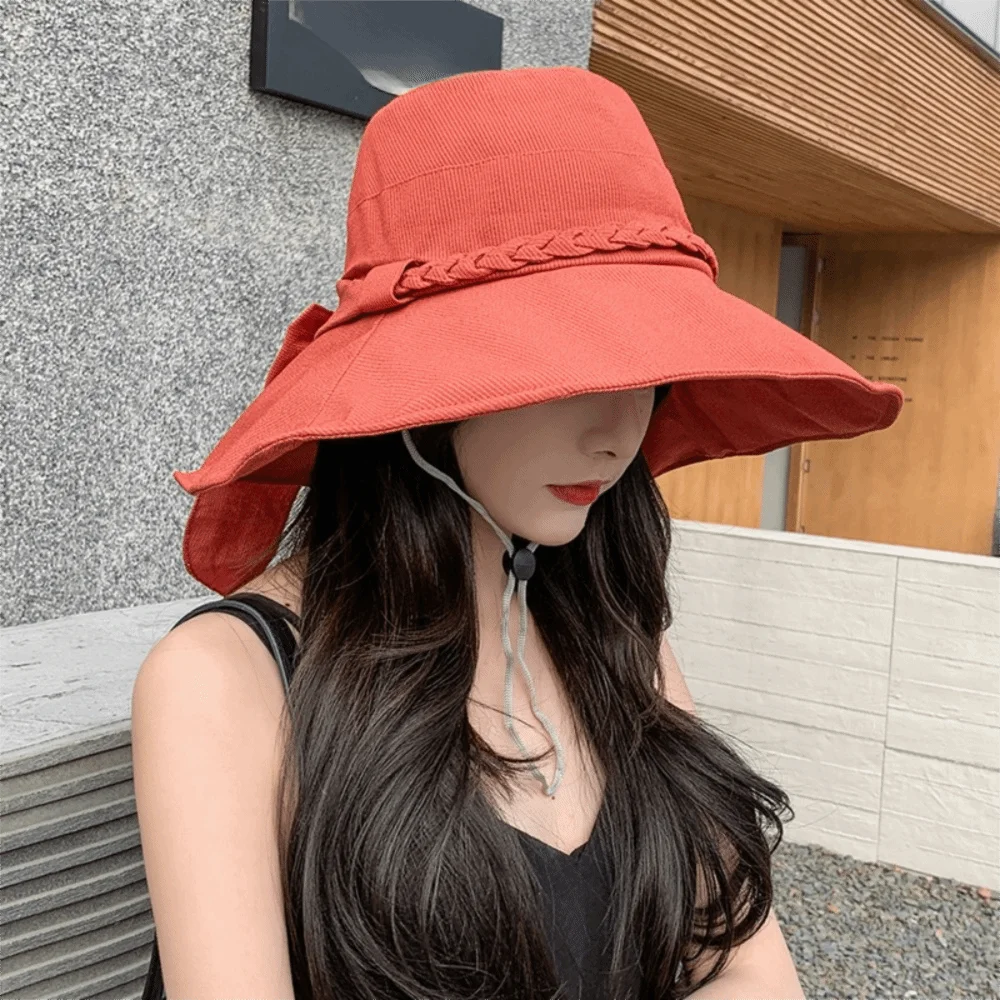 

Fashion Wide Brimmed Women's Sun Hat Casual with Bowknot Bucket Hat Foldable Korean Style Sunscreen Visor Cap Street Wear