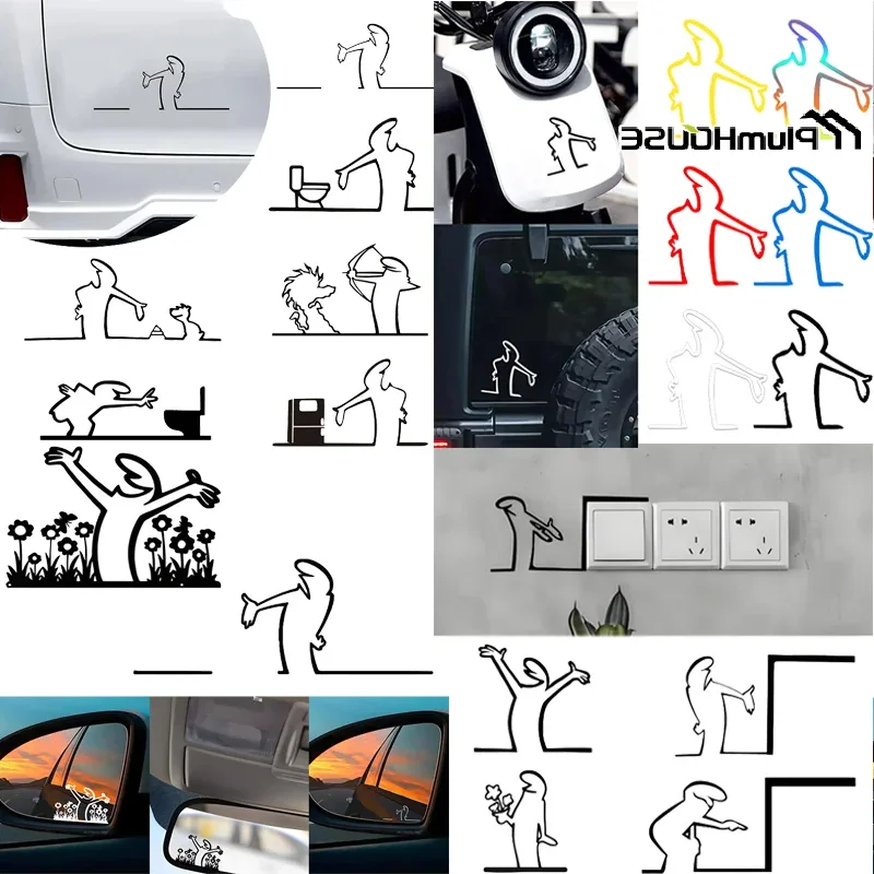 Minimalist Switch Sticker Cartoon Character Power Switch Decal Line Drawing Design Wall Decor For Home Office Cafe Interiors
