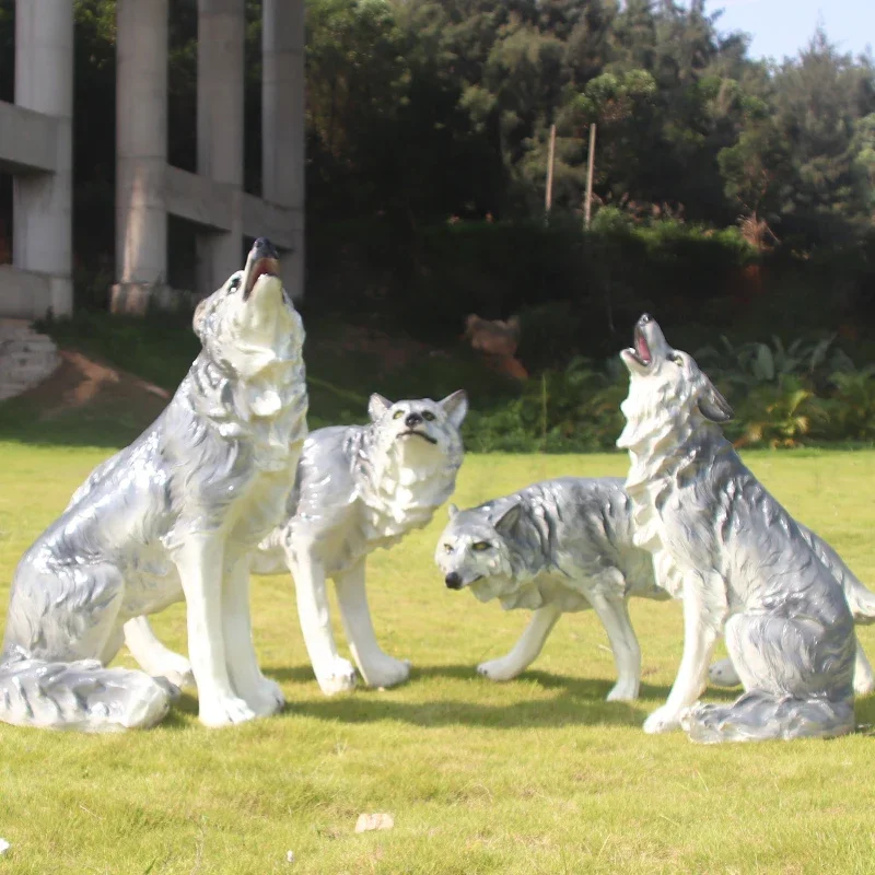 Simulated Wolf Glass Fiber Reinforced Plastic Sculpture Outdoor Large Animal Model Decoration Garden Landscape Park Decoration