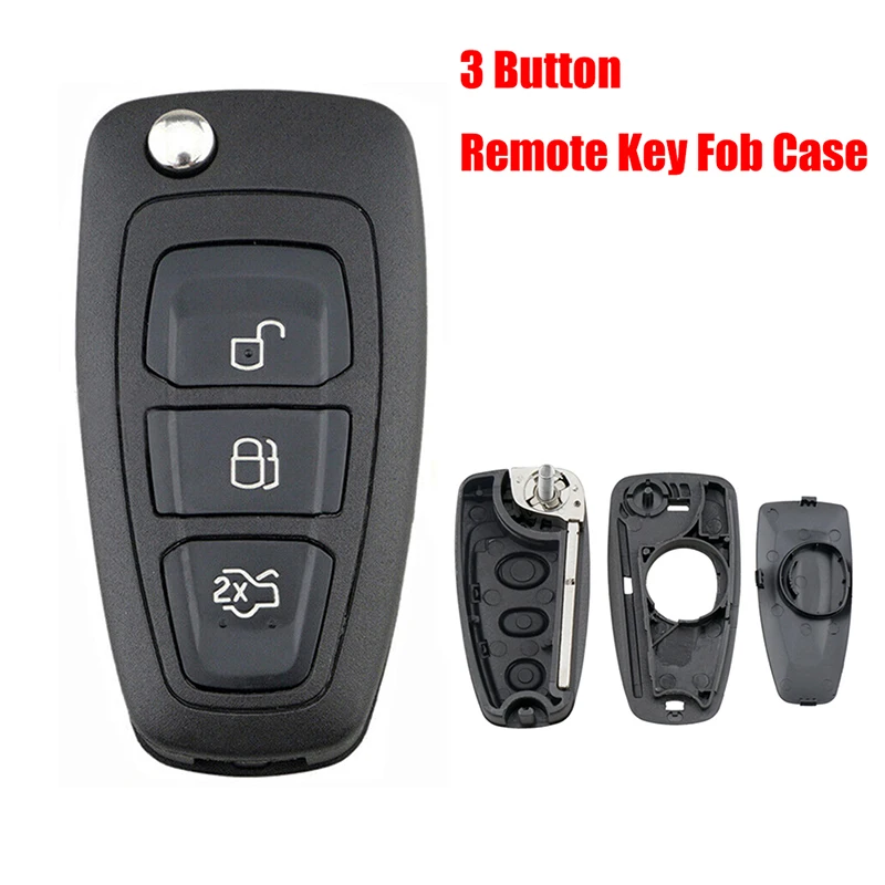 3 Button Car Remote Fob Full Key Case Cover Procter Shell Black For Ford Transit Connect Custom Focus C-Max