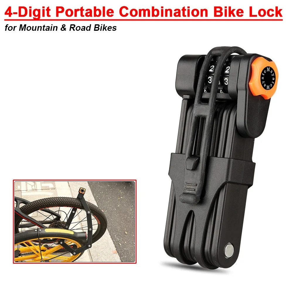

4-Digit Portable Combination Bike Lock-Durable ABS Material Foldable Design Anti-Theft for Mountain & Road Bikes & E-scooters