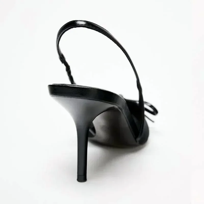 شبكة أشار تو عالية الكعب النساء Bowknot تنفس مثير فستان الحفلات أحذية صيف جديد أسود Slingback مصمم مضخات الصنادل #4