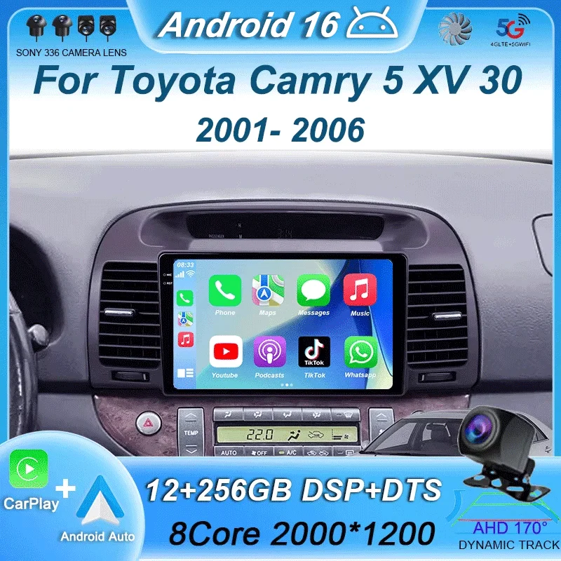 

Android 16 9 Inch Qled 5G Car Radio Auto For Toyota Camry 5 XV 30 2001 - 2006 Multimedia Player Stereos Carplay Gps NO 2din