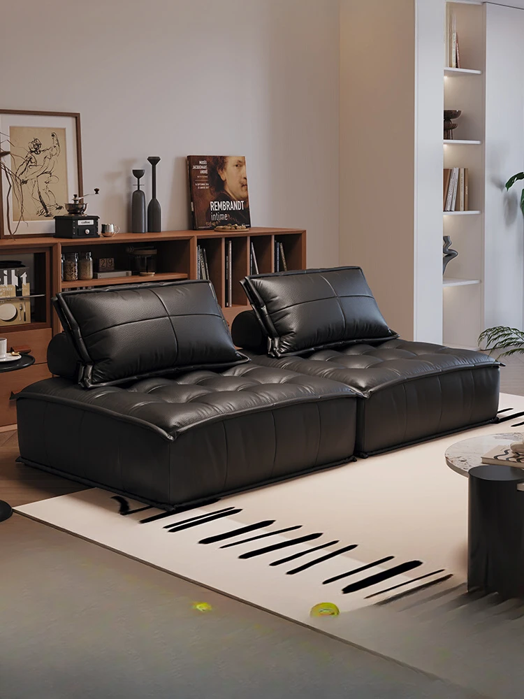 NEW Tofu block leather sofa small unit combination module sofa living room black single person square