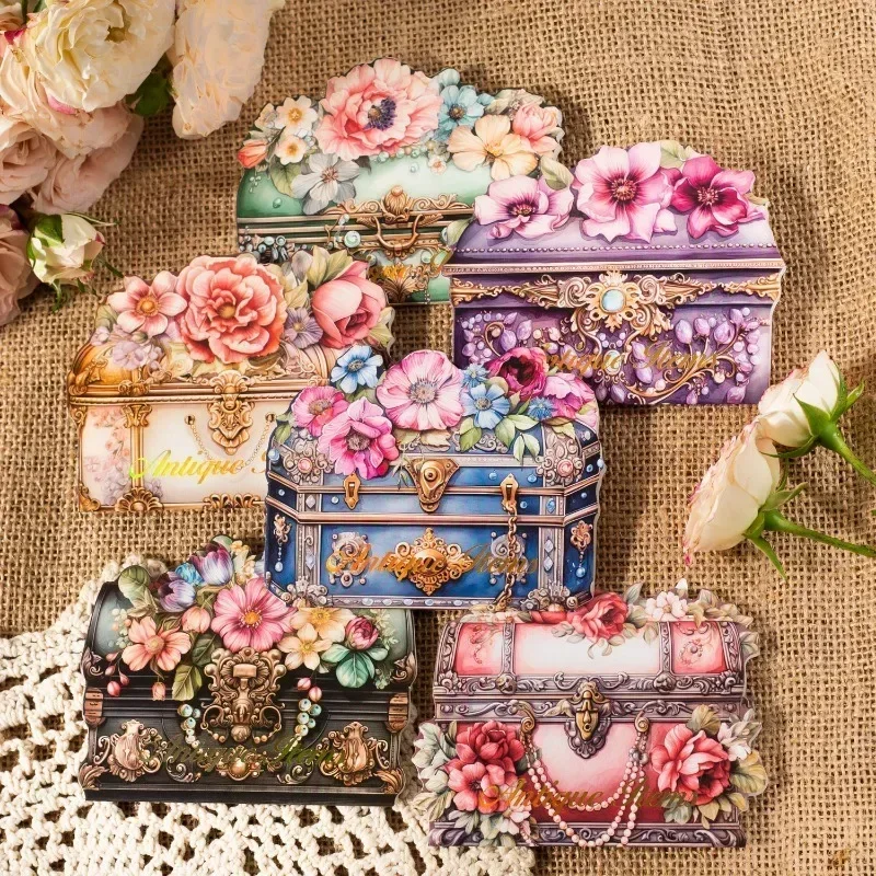40Pieces Rose Antique PET Sticker Old Things Floral Decorative Purple Antique Handbook Stickers Scrapbooking Cut 108*105MM