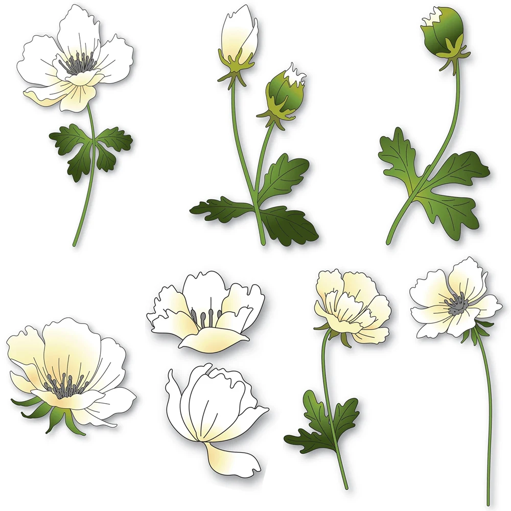 Anemonen-Blüten Metall-Stanzformen Blumenstiel Knospe Zweig Blumen-Handwerk Ausstanzformen für DIY Scrapbooking