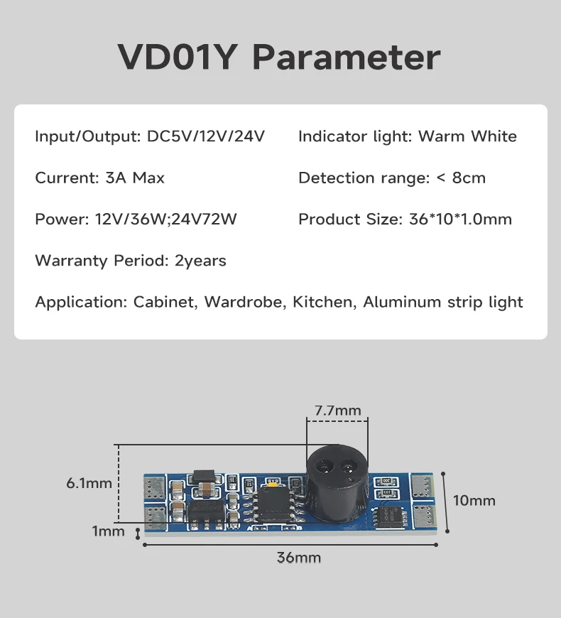 Handgehaltenes Sensorsteuerungsmodul für Schrank-LED-Leuchten, DC12V-24V 3A Berührungsloser Beleuchtungssteuerungsschalter – Detail 2