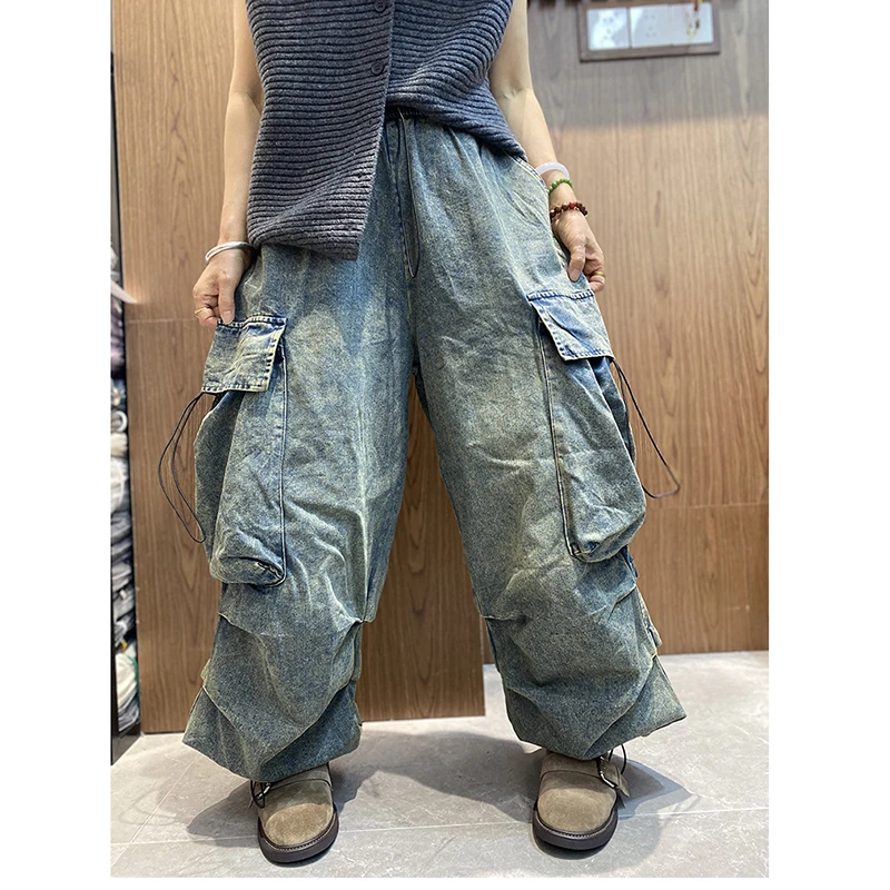 

Новинка! Женские повседневные джинсы из хлопка и денима, укороченные, с эластичным поясом, свободного кроя, с карманами, в стиле пэчворк, широкие штанины, модель X158