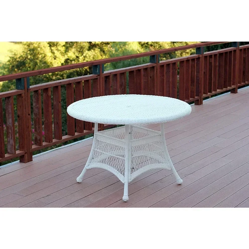

l L Wicker Round Dining Table, 44", White Easy To Assemble Outdoor Tables Outdoor Furniture Foldable Table Outdoor Patio Furnit