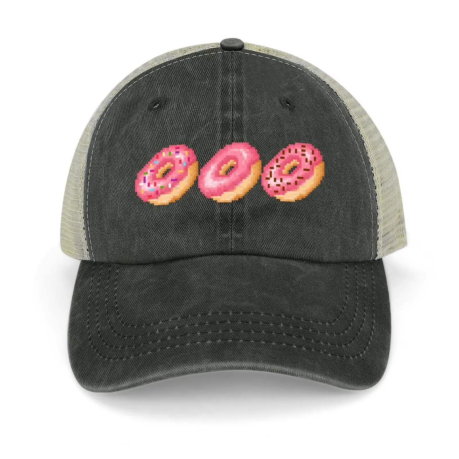 

Declicious Retro Pixel Glazed Donut Baseball Cap summer hat designer cap Trucker Hat Rave Hats For Men Women's