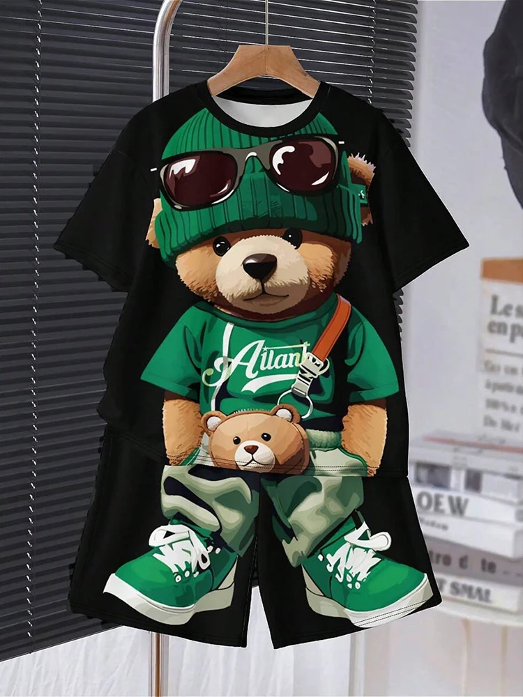 2024 Funny Bear Harajuku T-Shirt Men\'s Summer Loose Daily Couple Suit Short Sleeve T-Shirt Short Sleeve T-Shirt Men\'s Summer Wea