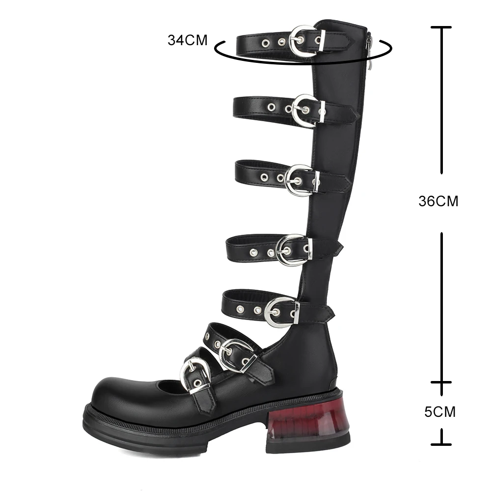 Gothic Punk Summer Boots Fashion Hollow Belt Buckle High Heels Chunky Heel Sandals Platform Shoes for Women Pumps Designer 2024