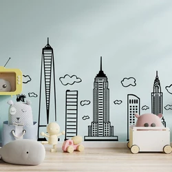 Large Doodled New York City Skyline Wall Sticker Playroom Living Room Day Cares Schools Libraries Super Hero Room Vinyl Decor