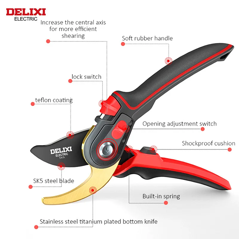 DELIXI ELECTRIC Pruning Shear Garden Tools SK5 Alloy Steel Forging Durable Labor Saving Scissors Gardening Sharp Branch Pruners