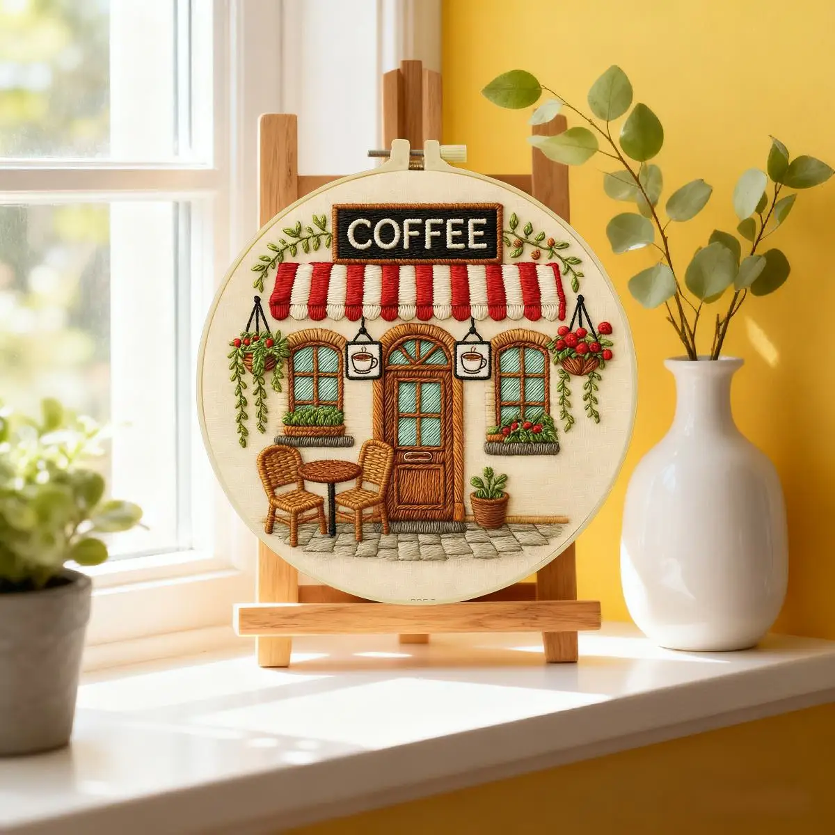 1 Stück 20X20CM/15X15CM 7,87/6,3 Zoll Kaffeehaus-Stickerei-Starter-Kit DIY-Kit DIY-Stickerei-Set Handarbeiten Heimdekoration – Detail 1