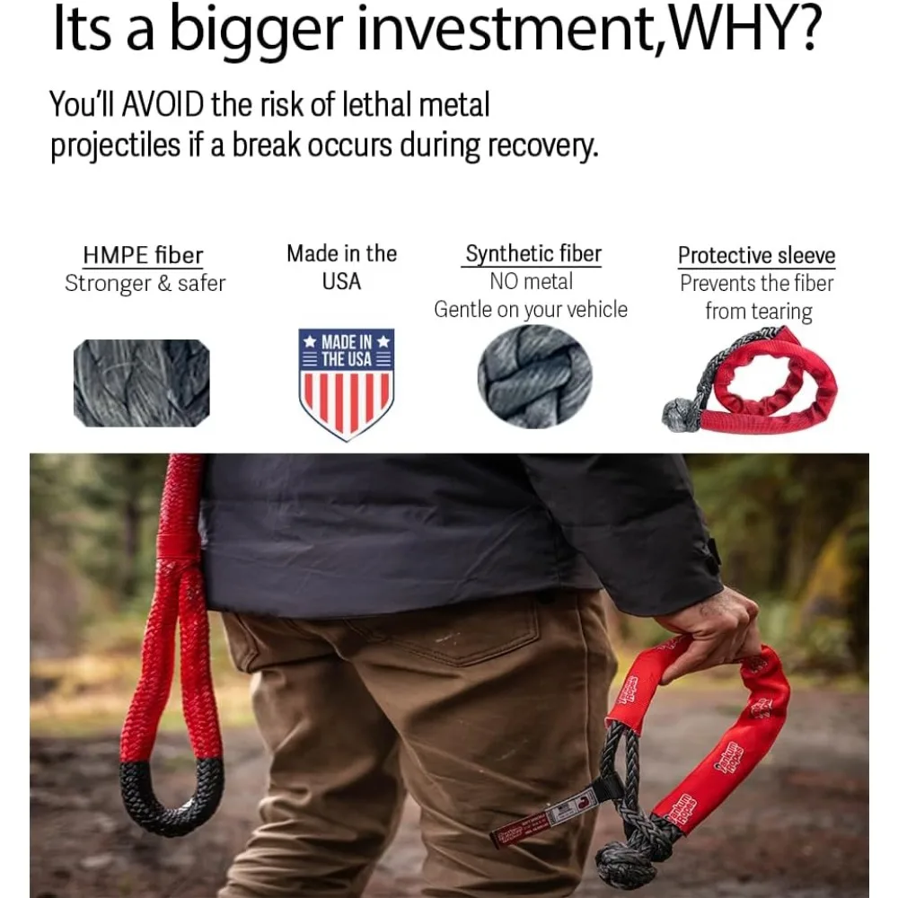 7/16" Soft Shackle w/Chafe Sleeve (Red Chafe Sleeve), Soft Shackles for Recovery kit,Rope Shackle, Soft Shackle Recovery kit