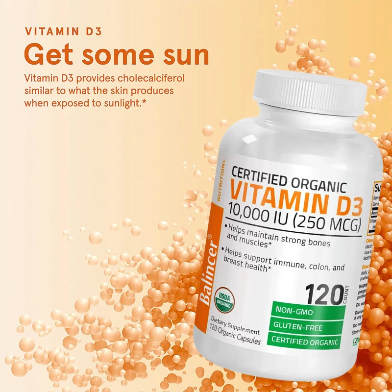 Vitamina D3 10,000IU (250MCG) - Salud de huesos, músculos y cólon, sin OGM, sin gluten