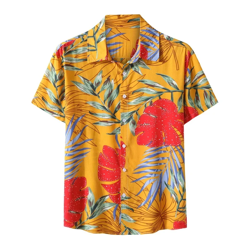 Fashion Summer Hawaiian Shirt For Men Tropical Plants Leaves 3d Print Short Sleeves Harajuku Casual Button Down Aloha Shirt