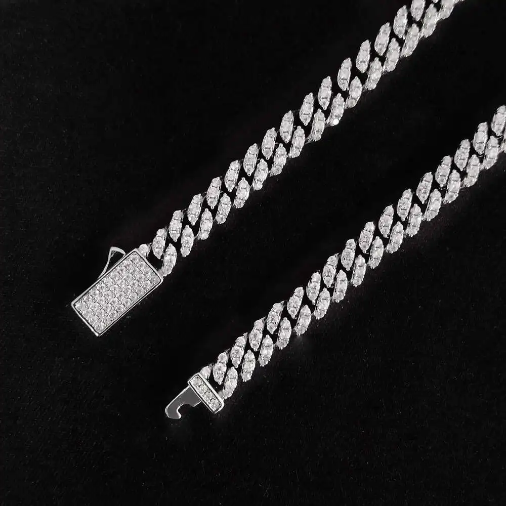 

Wholesale 6mm Hip Hop Vvs Diamond Necklace Bracelet Dropshipping Silver Iced Out Cuban Link Moissanite Chain