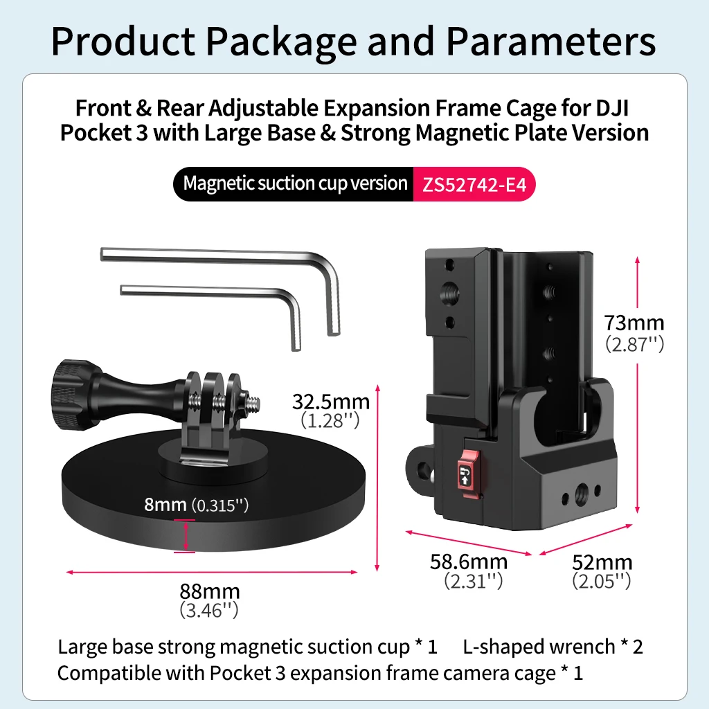 Verstellbare Magnetische Basis Pocket3 Erweiterungshalterung Stativadapter für DJI OSMO Pocket 4 Starke Saugkraft Auto-Halterung Kamera-Käfig-Rig – Detail 18