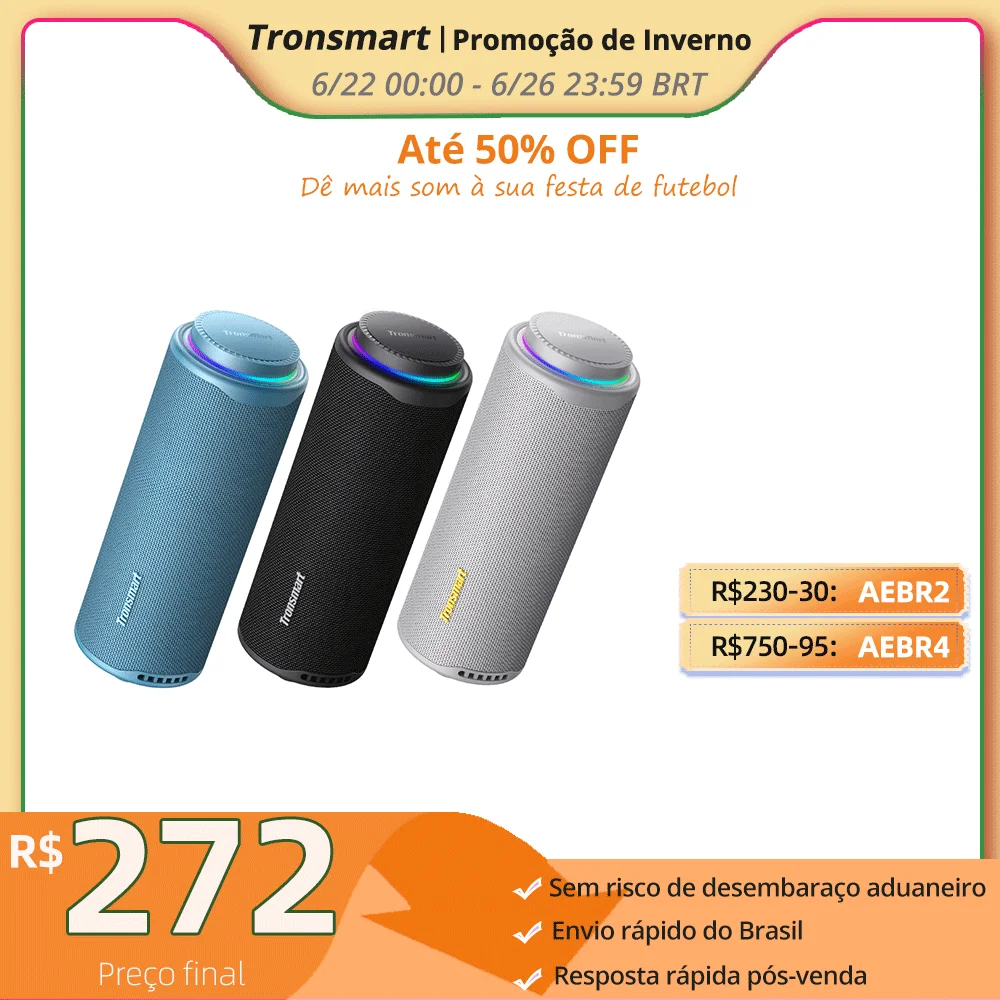 Tronsmart T8 caixa som bluetooth, caixa de som, Alto-falante portátil Bluetooth com graves profundos, 40W, som de 360 graus, IPX7 à prova d'água