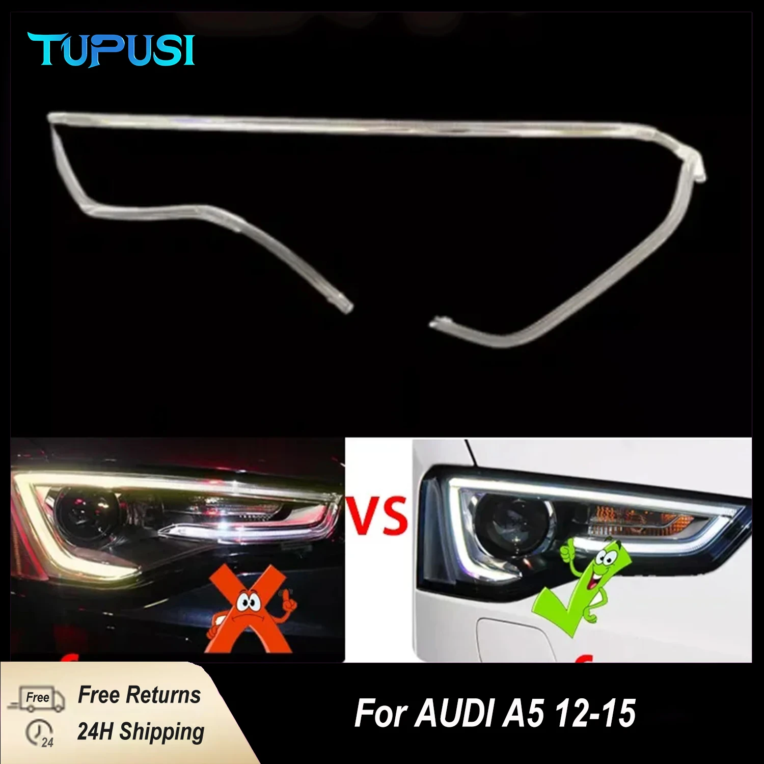 

2PCS For Audi A5 S5 2012-2015 Aperture Hernia Headlight DRL Guide Daytime Running Light Tube LED Light Bar White Light