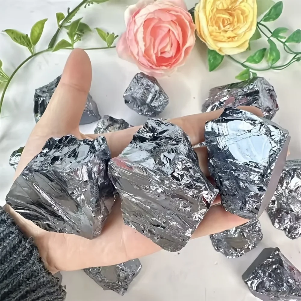 200g Natural Terahertz Stone Rough Metallic Luster Mineral Garden Specimen Aquarium Crystal Healing Reiki Energy Home Decoration