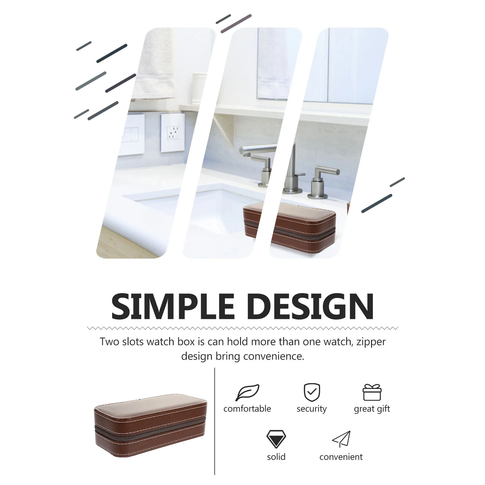 

Small Watch Box PU Non woven Coffee Zipper Travel Storage Container Men Vintage Two Slots Case Holder Jewellery Display