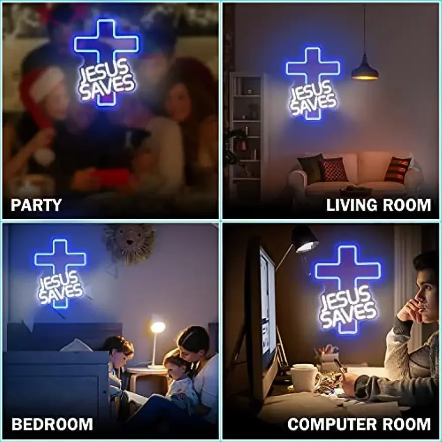 Cross Dimmable Jesus LED Neon Sign for Wall Decor by USB Neon Lights Christian Church Events Birthday Christmas Decoration Gifts