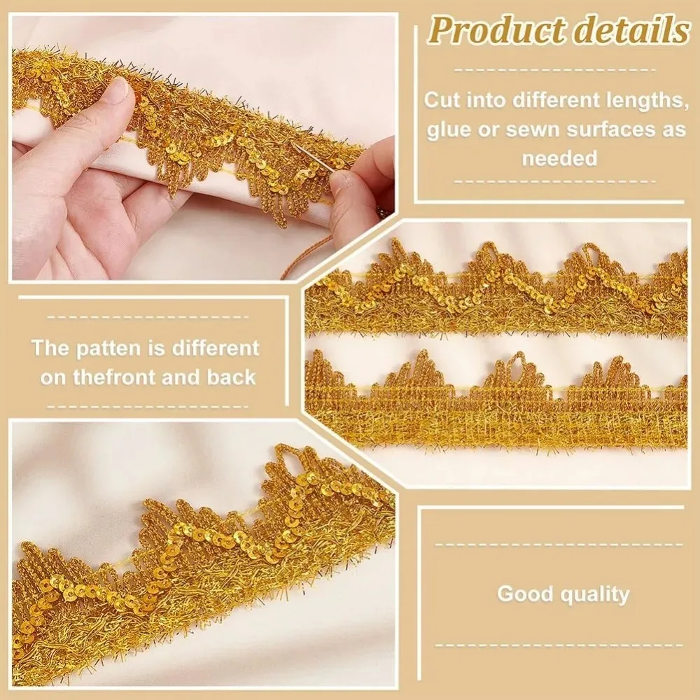 14.2 ياردة 1.5 بوصة مطرزة الدانتيل تقليم معدني الدانتيل تقليم البوليستر شريطة من الدانتيل Gimp مزين الحرفية الشريط لحفل الزفاف