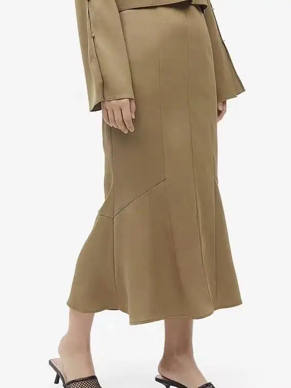 

Elegant High Waist Slim Fit Fish Tail Half Skirt Versatile Stylish Ladylike Simple Match All Polyester mid Length A-Line Skirt