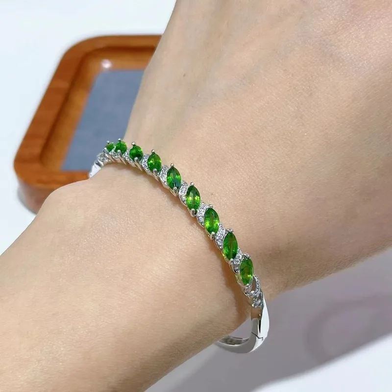 SACE GEMS New Certified 3*6mm Natural Diopside Bracelets 925 Sterling Silver 17.5cm for Women Engagement Party Fine Jewelry