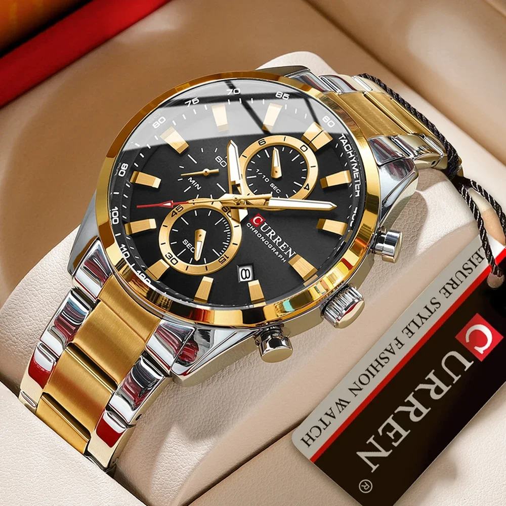 CURREN Luxury Fashion Chronograph Waterproof Stainless Steel Watch Men Business Calendar Quartz Wristwatch Relogio Masculino