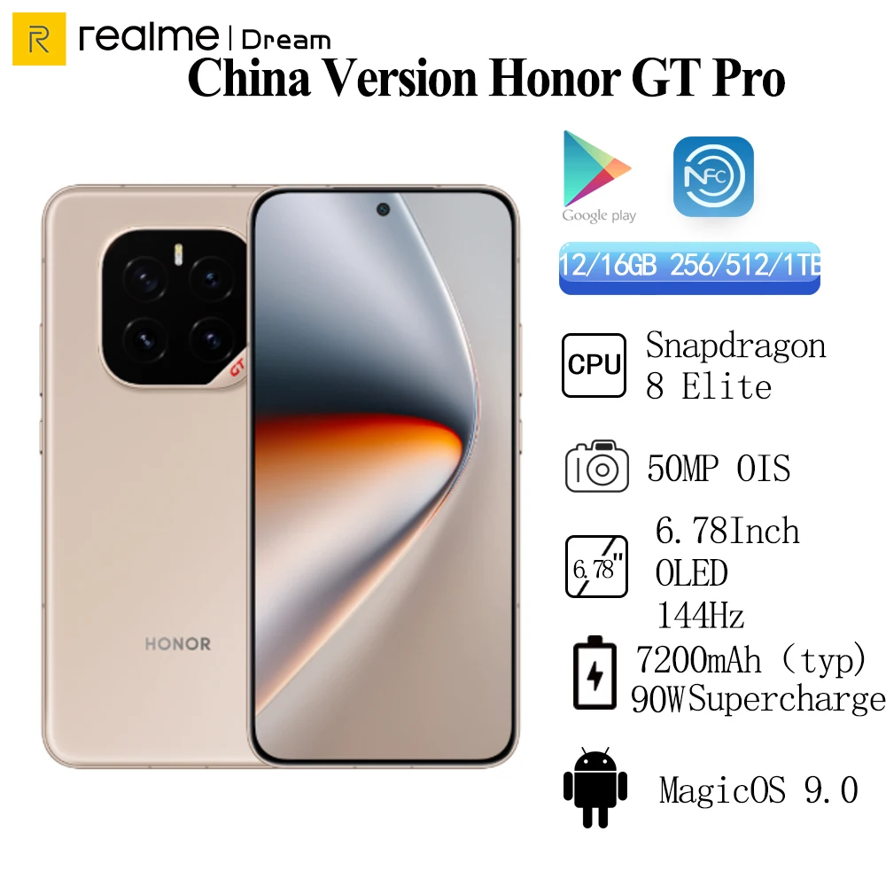 Новый аккумулятор Honor GT Pro 7200 мАч, 90 Вт SuperCharge Snapdragon 8 Elite 6,78 дюйма, OLED, 144 Гц, 50 МП, задняя камера OIS NFC OTA IP68 IP69