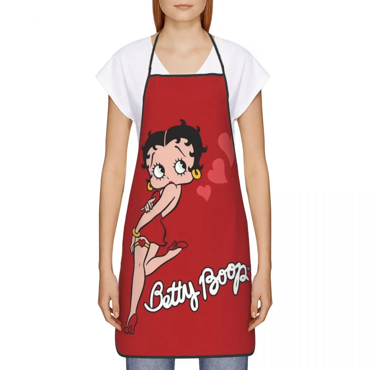 B-Betty Boops Polyester Apron Cute Cartoon Girl 52*72cm Kitchen Household Bib Tablier Florist Artisan Pinafore for Manicurist