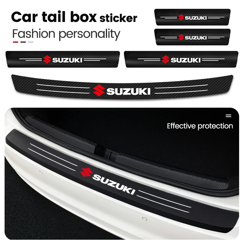 Car Door Threshold Stickers for Suzuki Swift Jimny Vitara Accessory Carbon Fiber Strip Trunk Rear Bumper Guard Scratch Protector