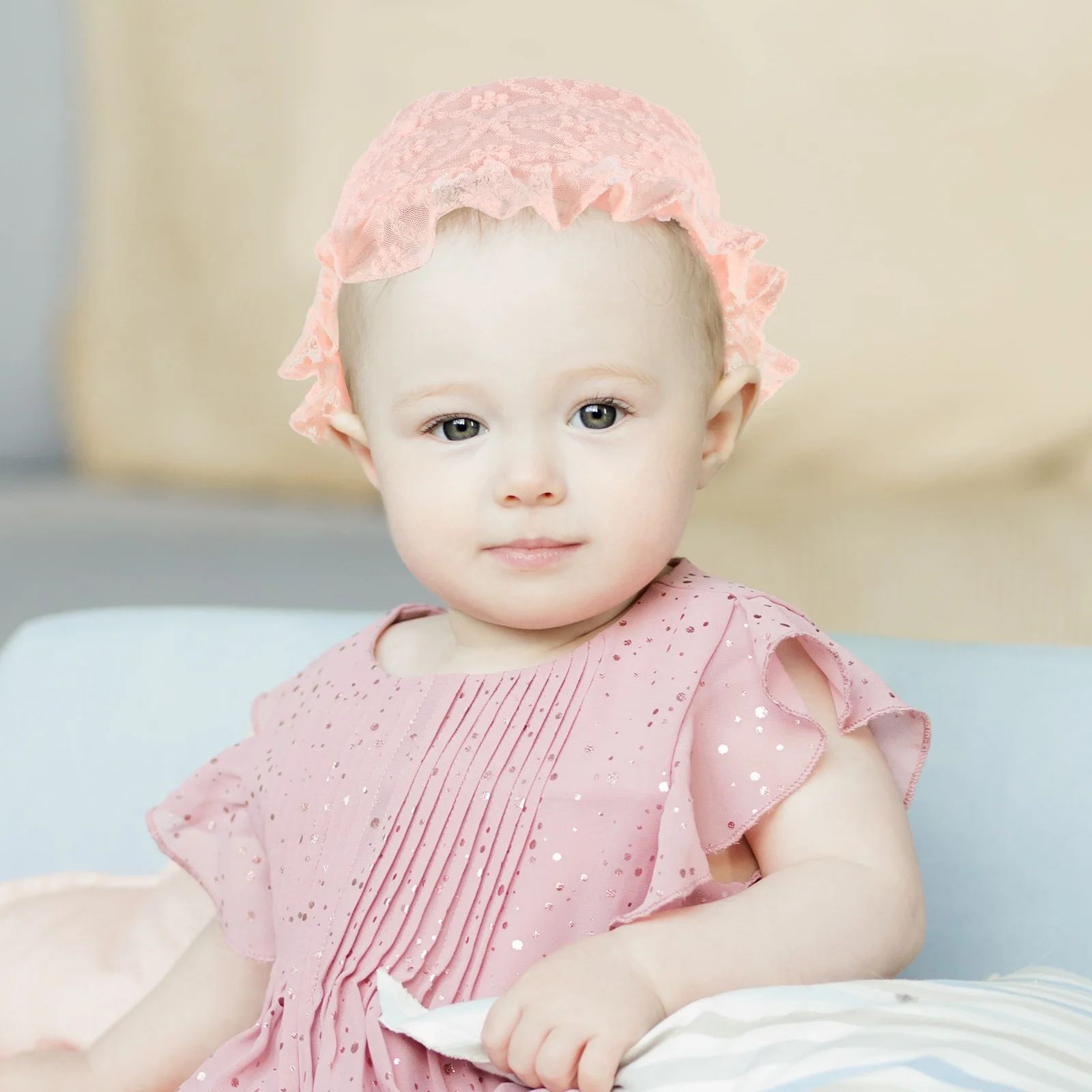 

Exquisite Lace Baby Hat Shrimp Pink Soft Infant Cap Newborn Girl Accessory Comfortable Adjustable Headwear Stylish Washable Hat