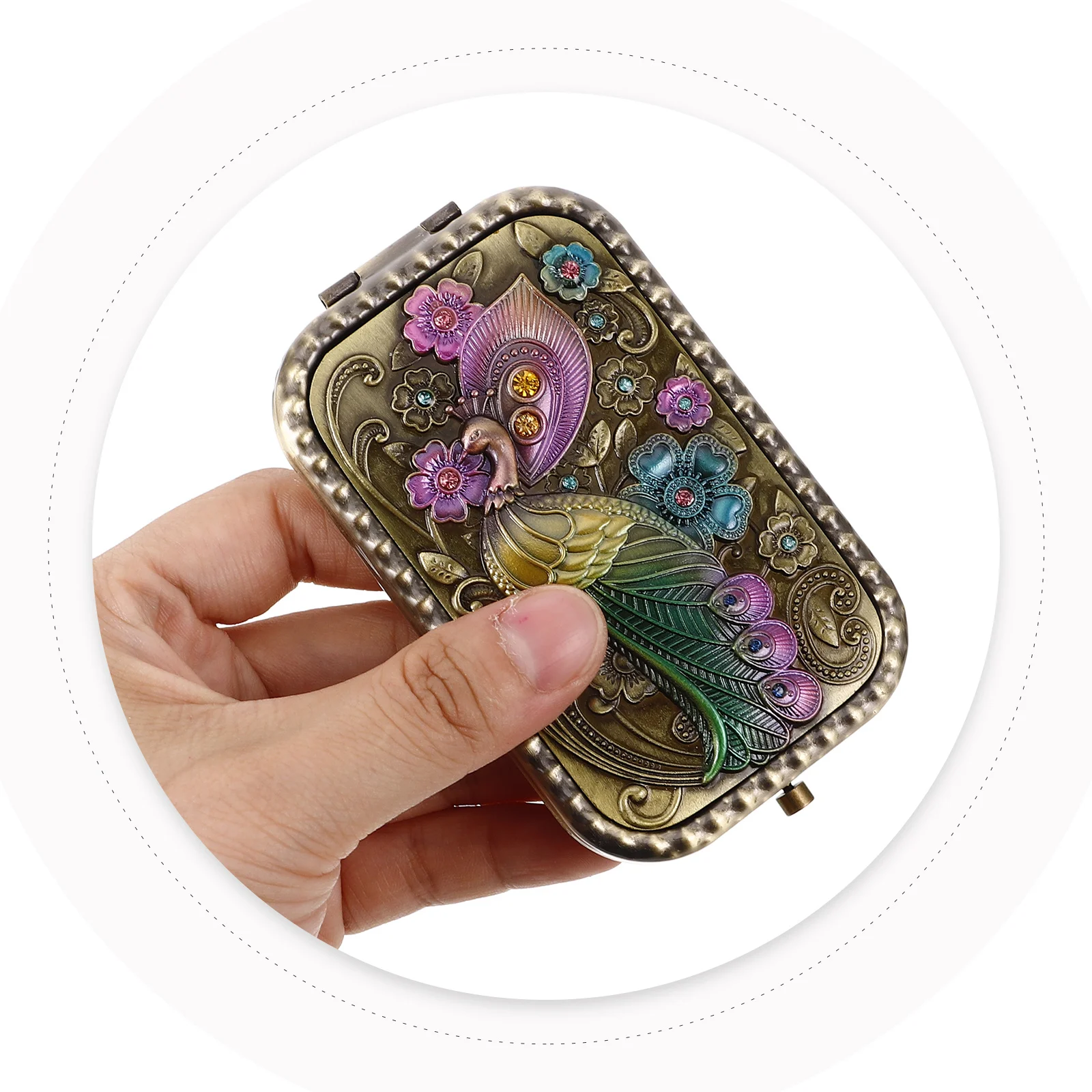 Miroir de maquillage Portable Vintage pliable en métal, Compact, pour voyage, pour femmes et filles, petit sac à main rond rétro