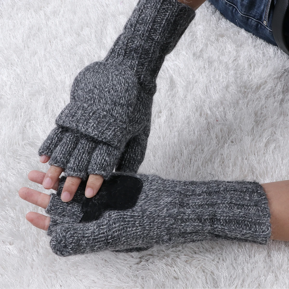 

1 Pair Winter Plus Thick Warm Knitting Half Finger Wrist Protector Gloves For Fitness Weightlifting Gym Training Light Grey