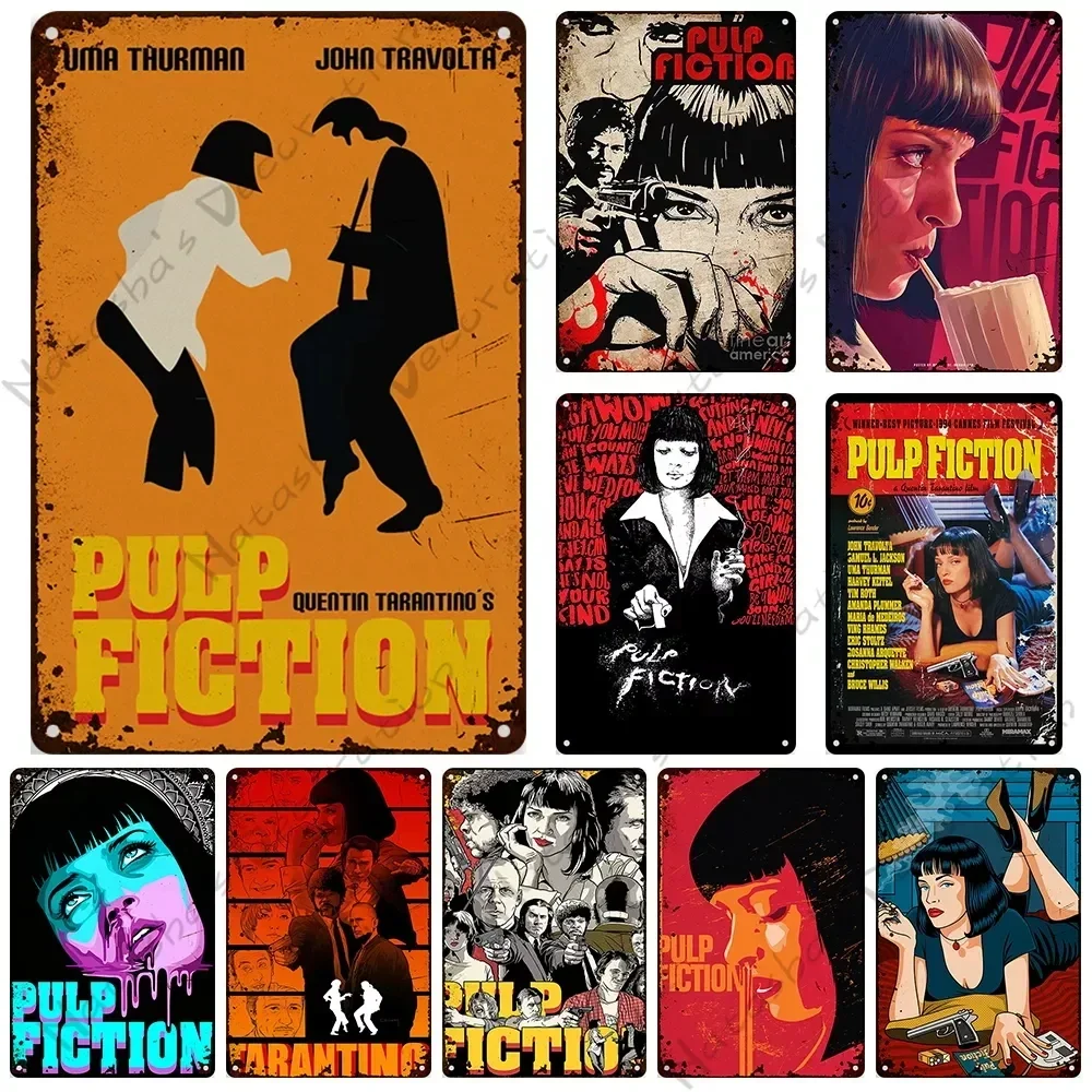 Pulp Fiction-Póster de película oxidado, letrero de estaño de Metal, carteles de Metal antiguos, cartel Vintage para hombre, cueva, garaje, placa de Metal, decoración Industrial