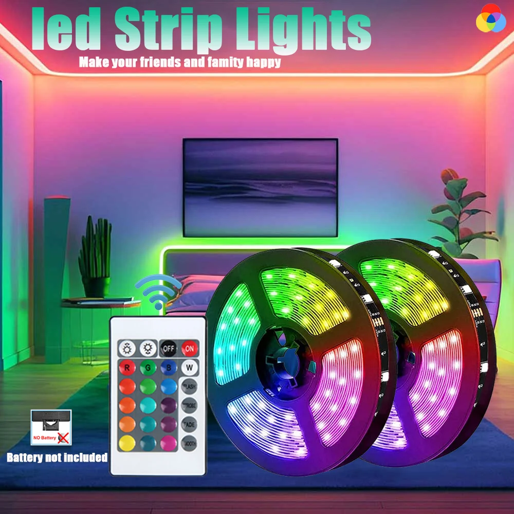 RGB 5050 Strip Light with24 Key Controller, Color Changing Luminous LED String, 1m~40m Led Strip Lights for Bedroom, Kitchen, TV