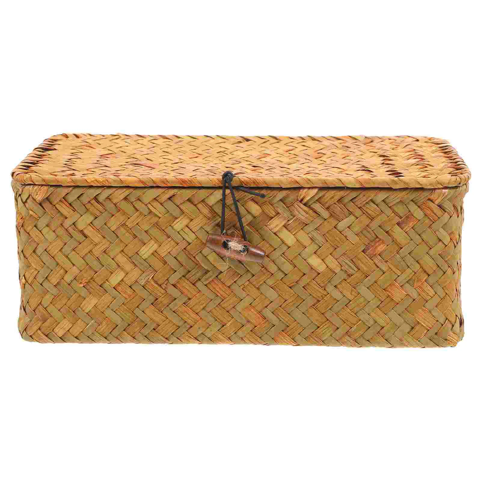 

Rattan Basket with Lid Straw Woven Storage Baskets for Shelves Drawers Container