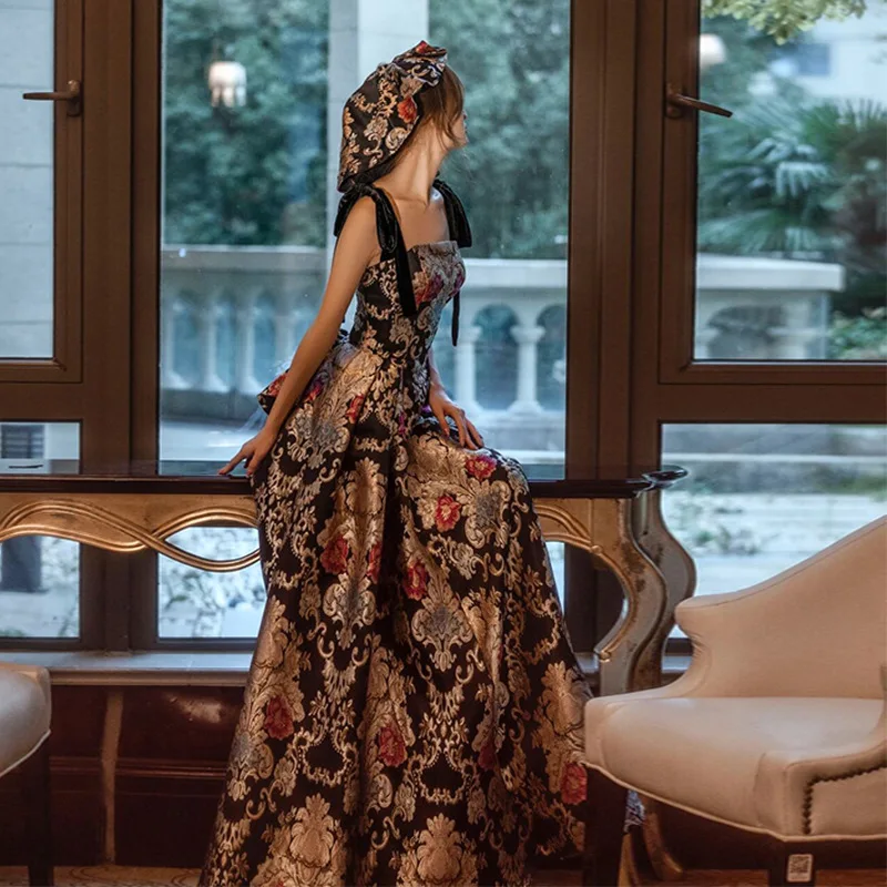 Jacquard Fabric Evening Dresses Spaghetti Strap A-line Evening Gown Vintage Elegant Party Dress Size Abendkleider Customized